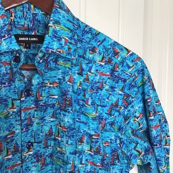 Jared Lang Blue Sail Boat Button Up Shirt. - Picture 3 of 9